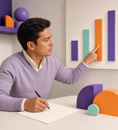 Adult analysing a dimensional chart while structuring written notes