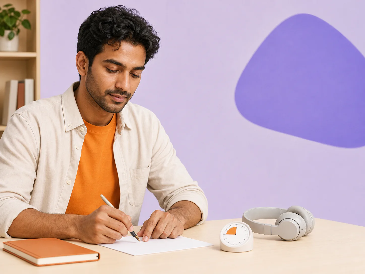 Adult calmly preparing for a timed language task