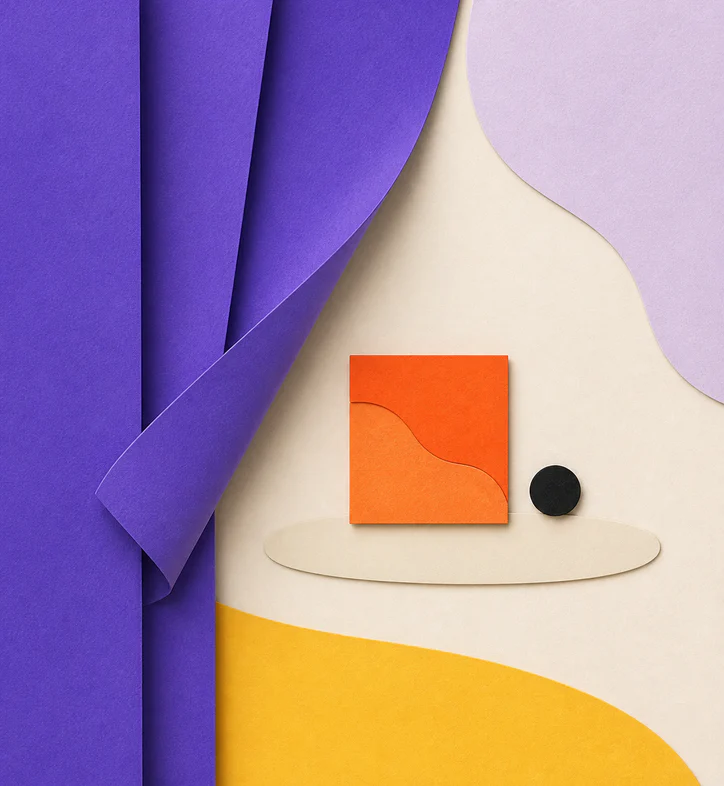 Un rideau de papier violet révèle une tuile mandarine en avant-première